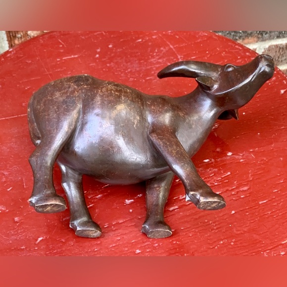 Vintage Artisan Hand Carved Thai Hardwood Antique Bull Ox Steer Figurine - Picture 16 of 16